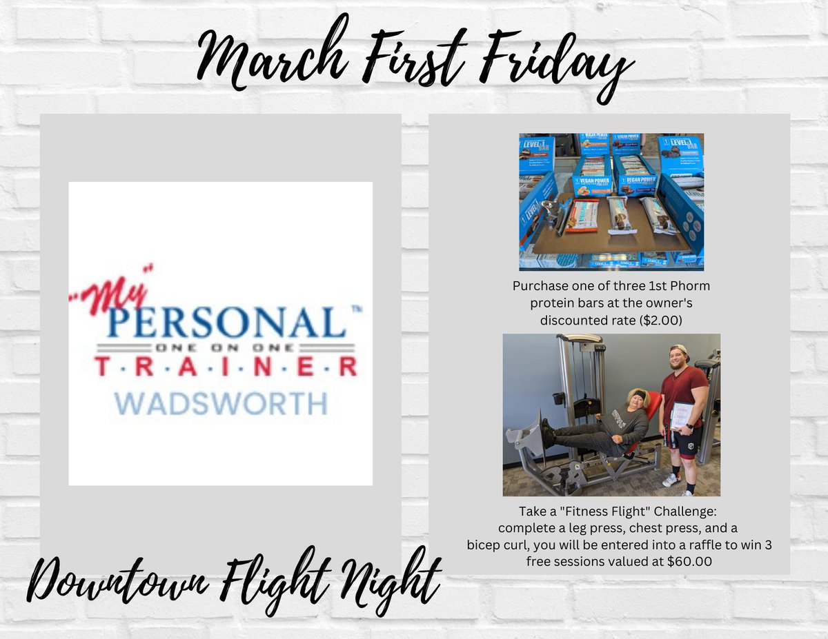 MainStreetWads's tweet photo. It's almost here - March First Friday: Downtown Flight Night. The downtown businesses have a family-friendly night of fun planned for you on 3/3 from 5:30-8:00 p.m.

Check out these event promotions (every day this week, we will share more)! #ADowntownUnmatched! https://t.co/zqrZiFaPVU