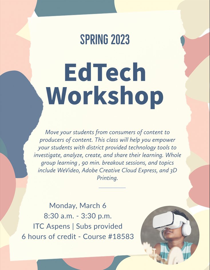 PSD Educators...Join us next Mon, March 6, for the Spring EdTech Workshop: Students as Creators! Learn about student creations in WeVideo, Adobe, CoSpaces, Gizmos, Minecraft, and 3D printing! Sign up in the PD Catalog. #PSDLearns @bactive2day @K8_Ca9 @rnave33 @john_passantino