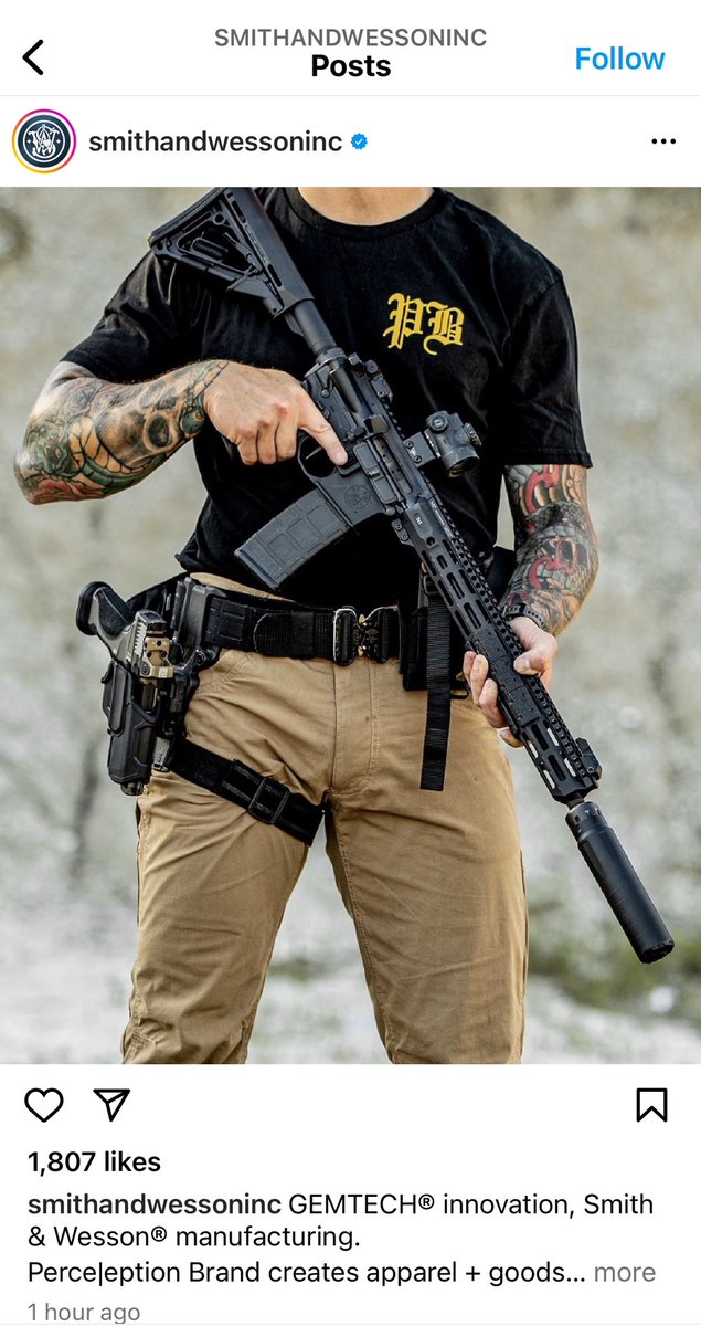 ryandbusse's tweet photo. If you don’t believe the gun industry is now full-on supporting domestic terrorists…I give you the official instagram post for Smith and Wesson…I mean the Proud Boys.  

Here’s to gun industry sponsored Seditious Conspiracy. 

Better buckle up. https://t.co/Vr0YYfja6s