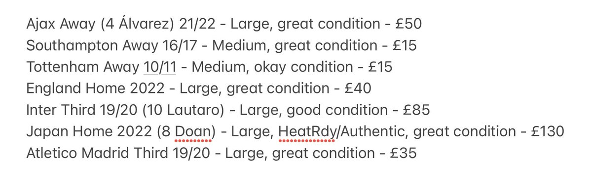 🚨 Updated list of shirts for sale, as always DM for more info or pictures of just to chat about them, prices include UK postage but can ship further.