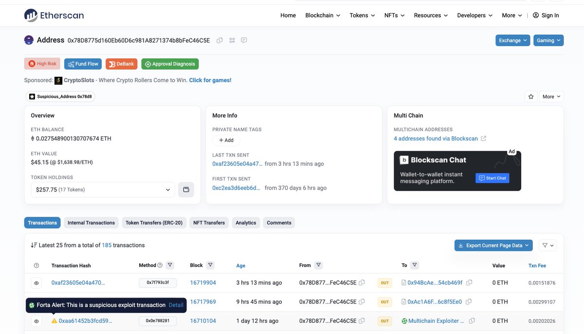 Forta 🏰 (@fortanetwork) on Twitter photo As part of the Forta Foundation’s ongoing collaboration with the <a href="/BlockSecTeam/">BlockSec</a>, their <a href="/MetaDockTeam/">MetaSuites (Prev. MetaDock)</a> extension has now integrated Forta alerts! ⚠️
If you use Chrome to manage your crypto, you now have another powerful safeguard at your disposal 🔒
⬇️ blocksec.com/metadock As part of the Forta Foundation’s ongoing collaboration with the <a href="/BlockSecTeam/">BlockSec</a>, their <a href="/MetaDockTeam/">MetaSuites (Prev. MetaDock)</a> extension has now integrated Forta alerts! ⚠️
If you use Chrome to manage your crypto, you now have another powerful safeguard at your disposal 🔒
⬇️ blocksec.com/metadock