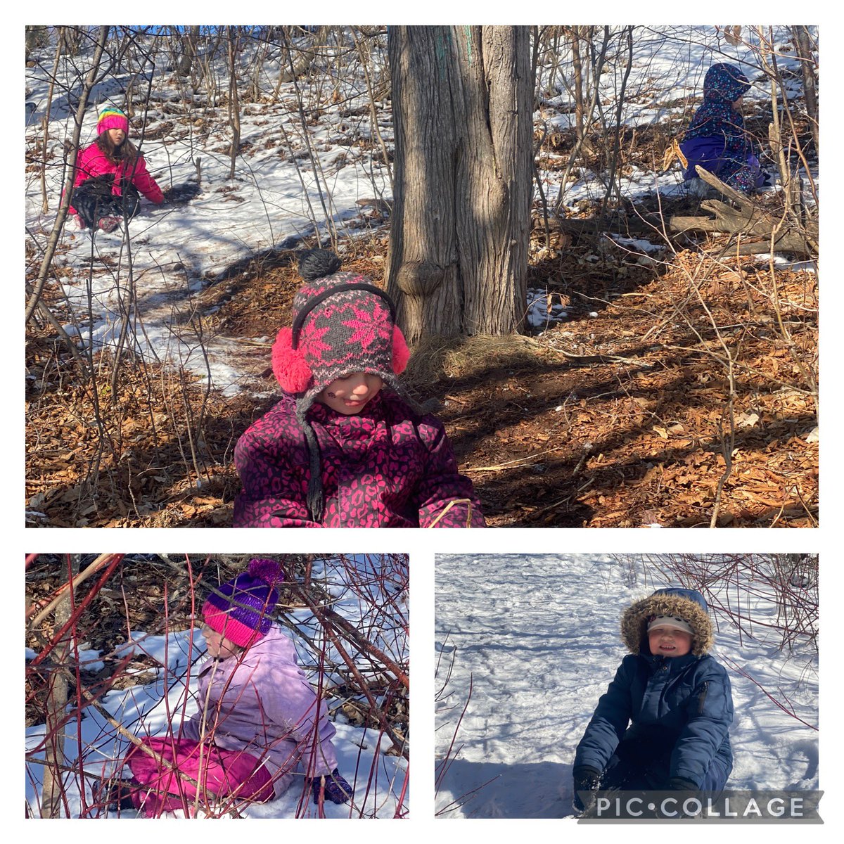 Each child chose a quiet sit spot in the forest to practice using their five senses. What do you think they could see, hear, smell and feel in the winter woods? #TMOWinterChallenge #asdslearnsoutside