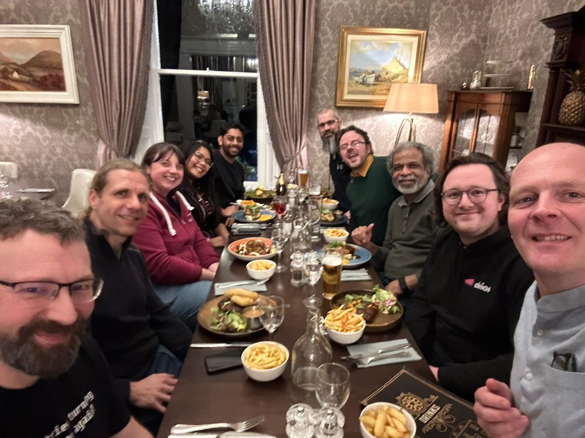 BFSServerless's tweet photo. Some of the organisers and speakers 'wining and dining' this evening! Enjoy folks. And if you over do it there's always a cup of Serverless Espresso in the morning! https://t.co/wc6z2YHahl