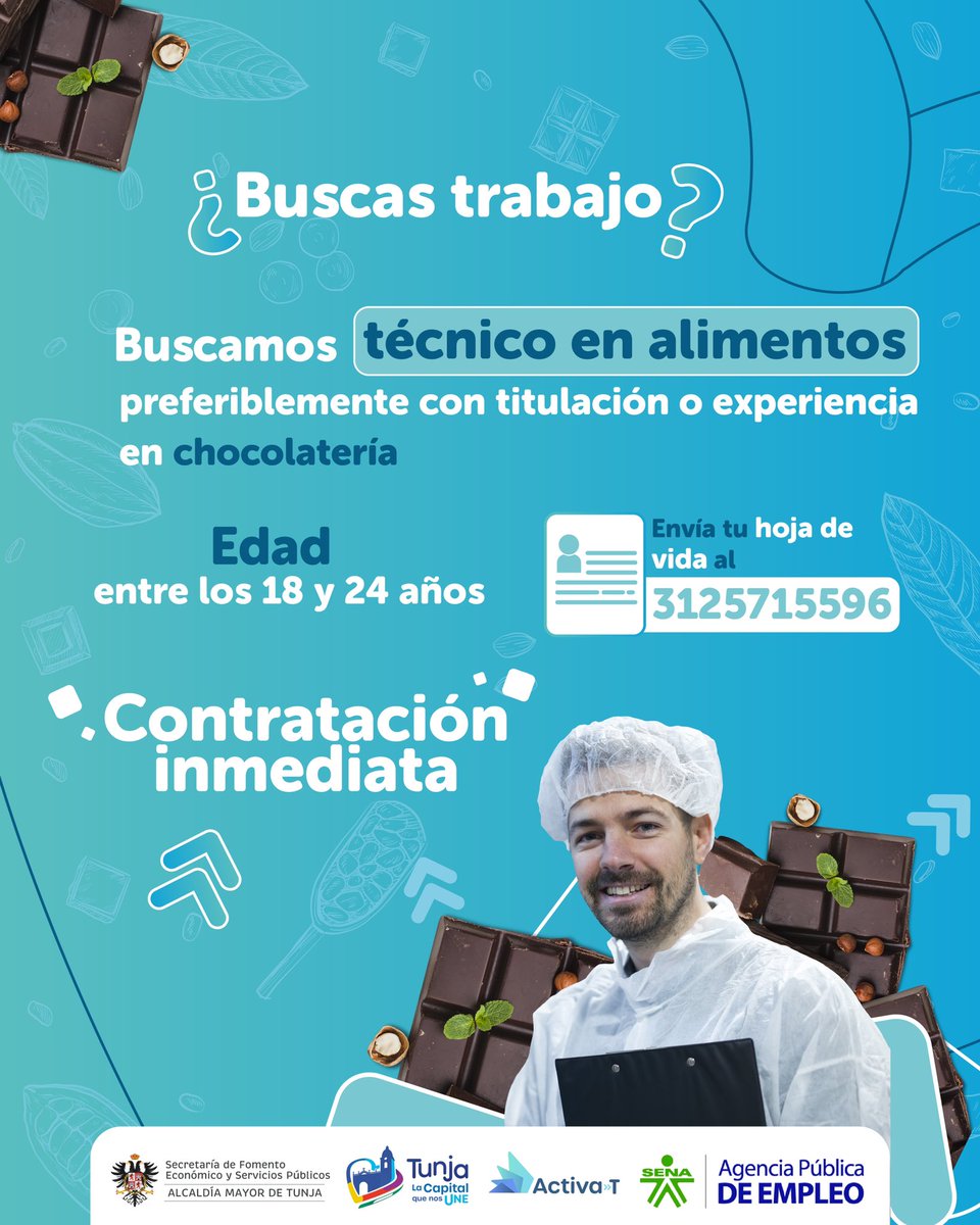 activaTTunja's tweet photo. ¡Empleo en Tunja!

Si cumples con los requisitos de la imagen, envía tu hoja de vida al 3125715596.

#MásEmpleoParaUnaNuevaCapital https://t.co/wlCUDvpRt6