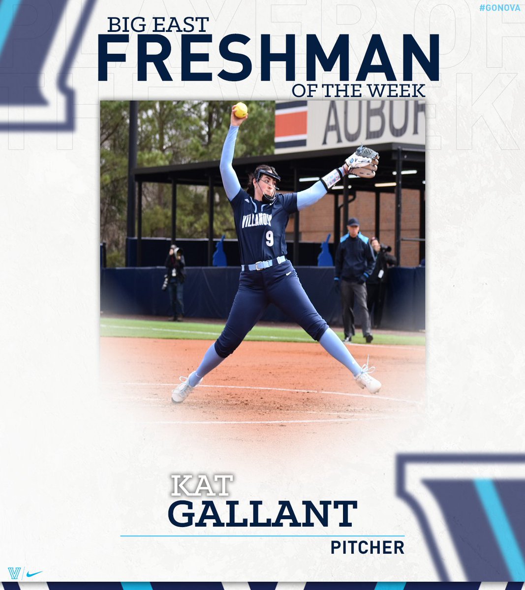 🄵🅁🄴🅂🄷🄼🄰🄽 🄾🄵 🅃🄷🄴 🅆🄴🄴🄺

Kat Gallant earns the second #BIGEASTsb award of her debut season after tossing a complete game, two-hit shutout on Saturday night!

#GoNova