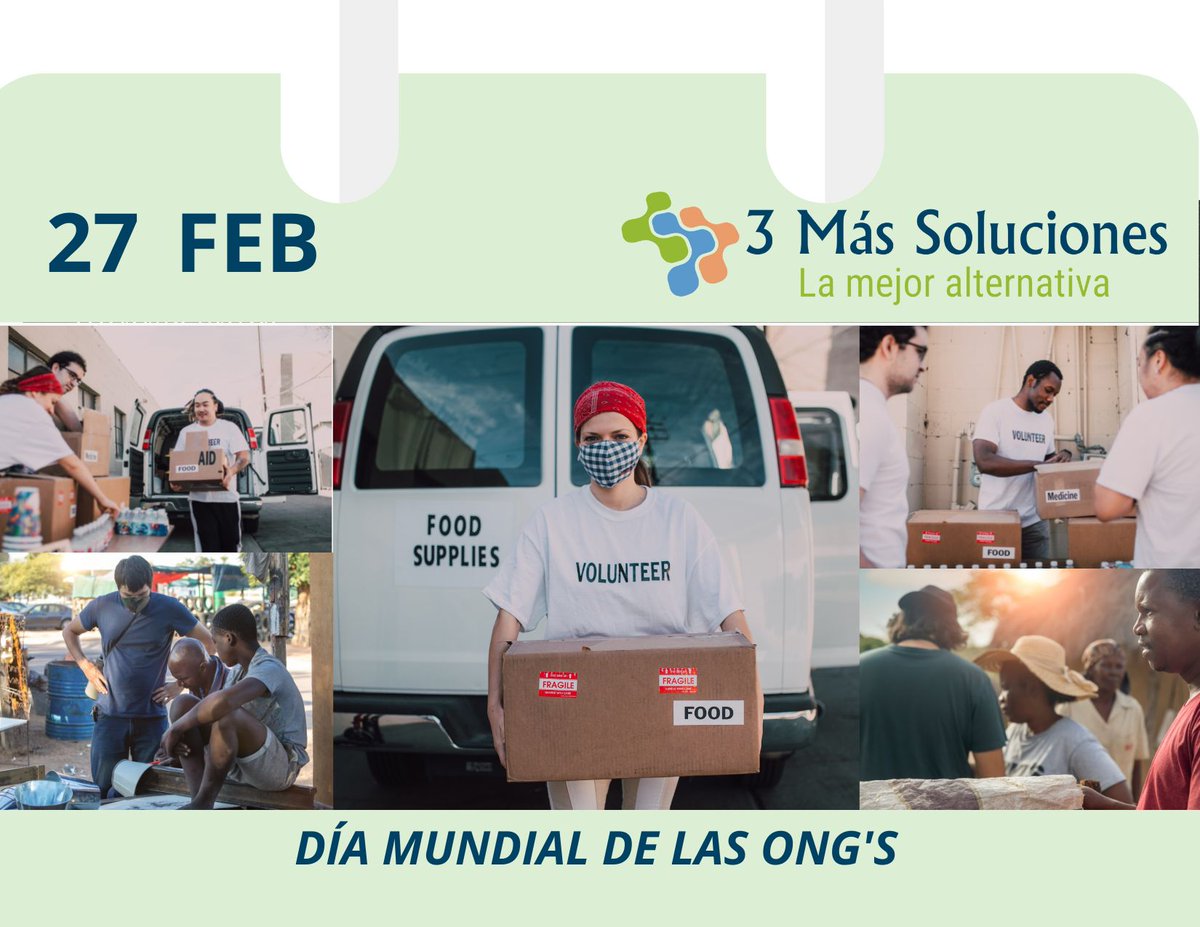 3MasSoluciones's tweet photo. Las ONG´s, hacen una labor extraordinaria, siempre buscando el desarrollo y el poder ayudar a las necesidades de la sociedad. 
La creación y el reconocimiento a estas, surge en el año2010, gracias a la iniciativa de Marcis Liors Skadmanis
#DiaMundialDeLasONG https://t.co/Q8A2PNJ2xT