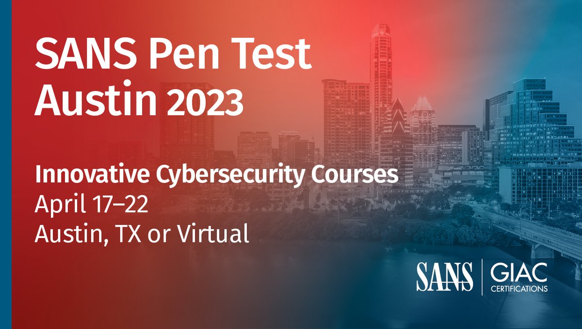 SANSOffensive's tweet photo. Justify your training at #SANSPenTestAustin. Bonus sessions are up!
- 2-hour workshop, Building #Azure Labs w/ @securitypuck
- Keynote by @TimMedin
- Exclusive invite to #SEC565 Pivoting workshop w/ @pwnEIP
More than a half day of extra training π₯
https://t.co/K0bVeHdhHh https://t.co/dgqxHlpp6j
