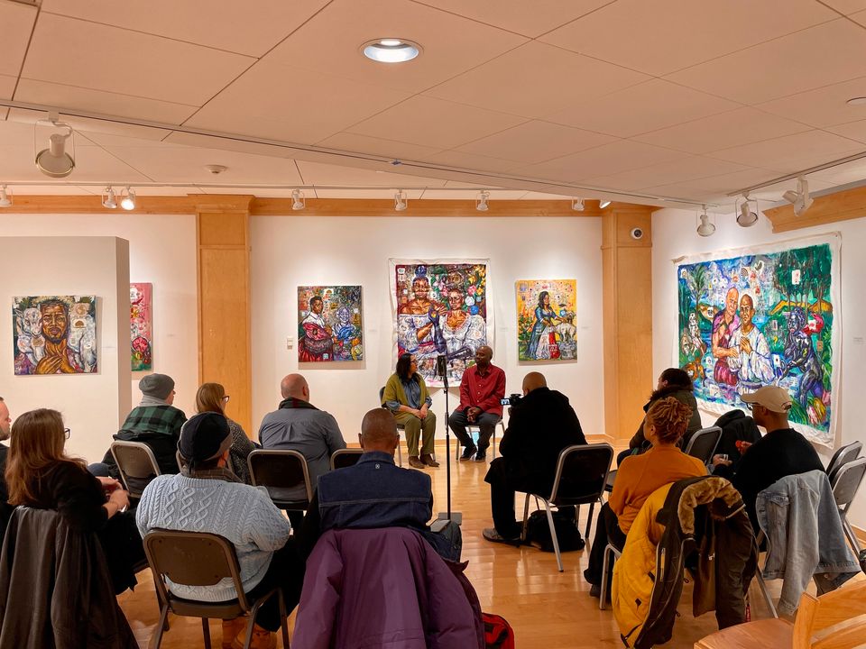 📸 Artist Talk: Ricardo Osmondo Francis with Haifa Bint-Kadi Highlights ✨ 
'The Black Iconic' exhibit will be on displayed until March 26. Come check it out at the Riverfront Art Gallery, 4th Floor. #ypl #riverfrontgallery #downtownyonkers #blackart #gayart #blackhistorymonth