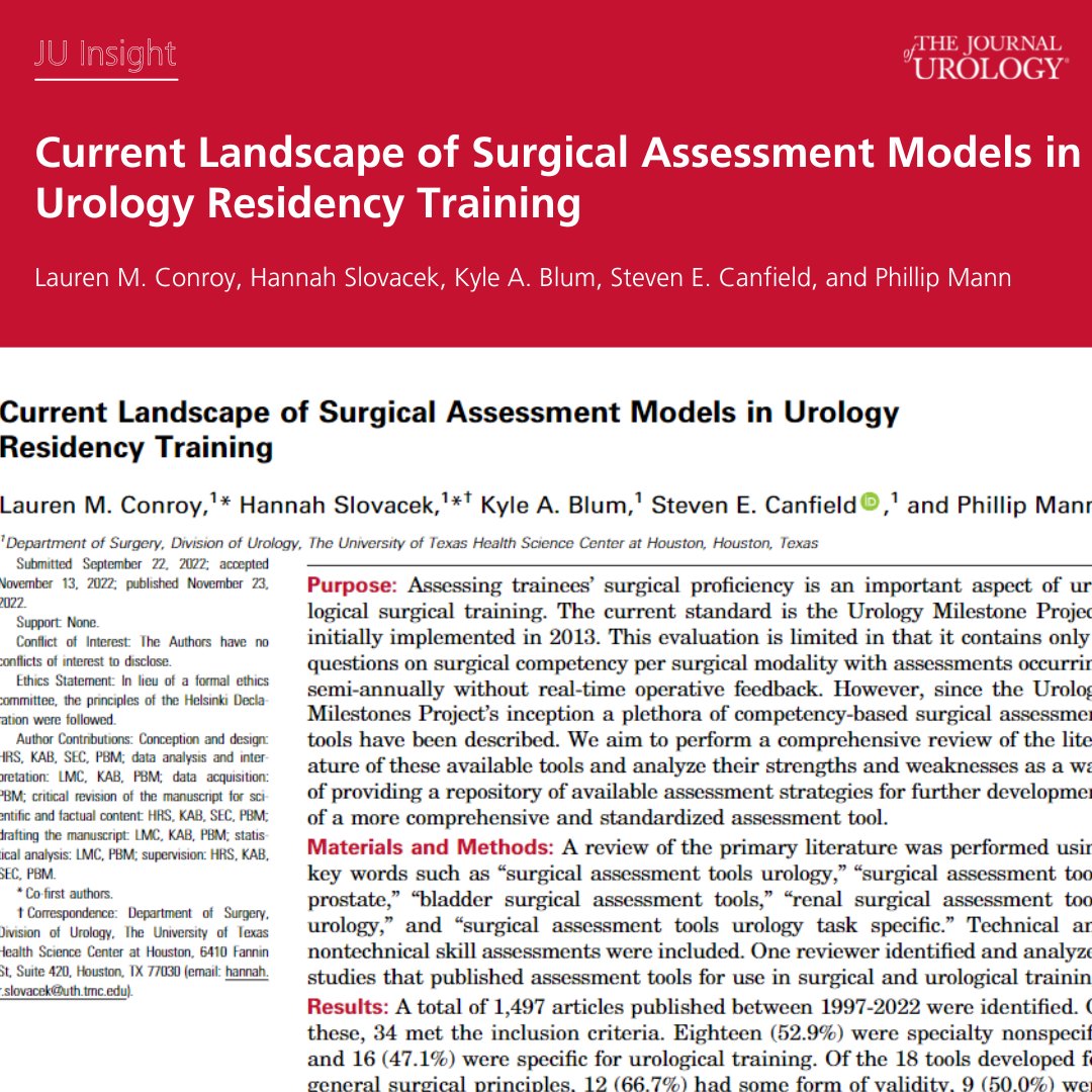 JUrology's tweet photo. Current landscape of surgical assessment models in urology residency training https://t.co/ltZ5sMmGZw https://t.co/sNrJGlpW9A
