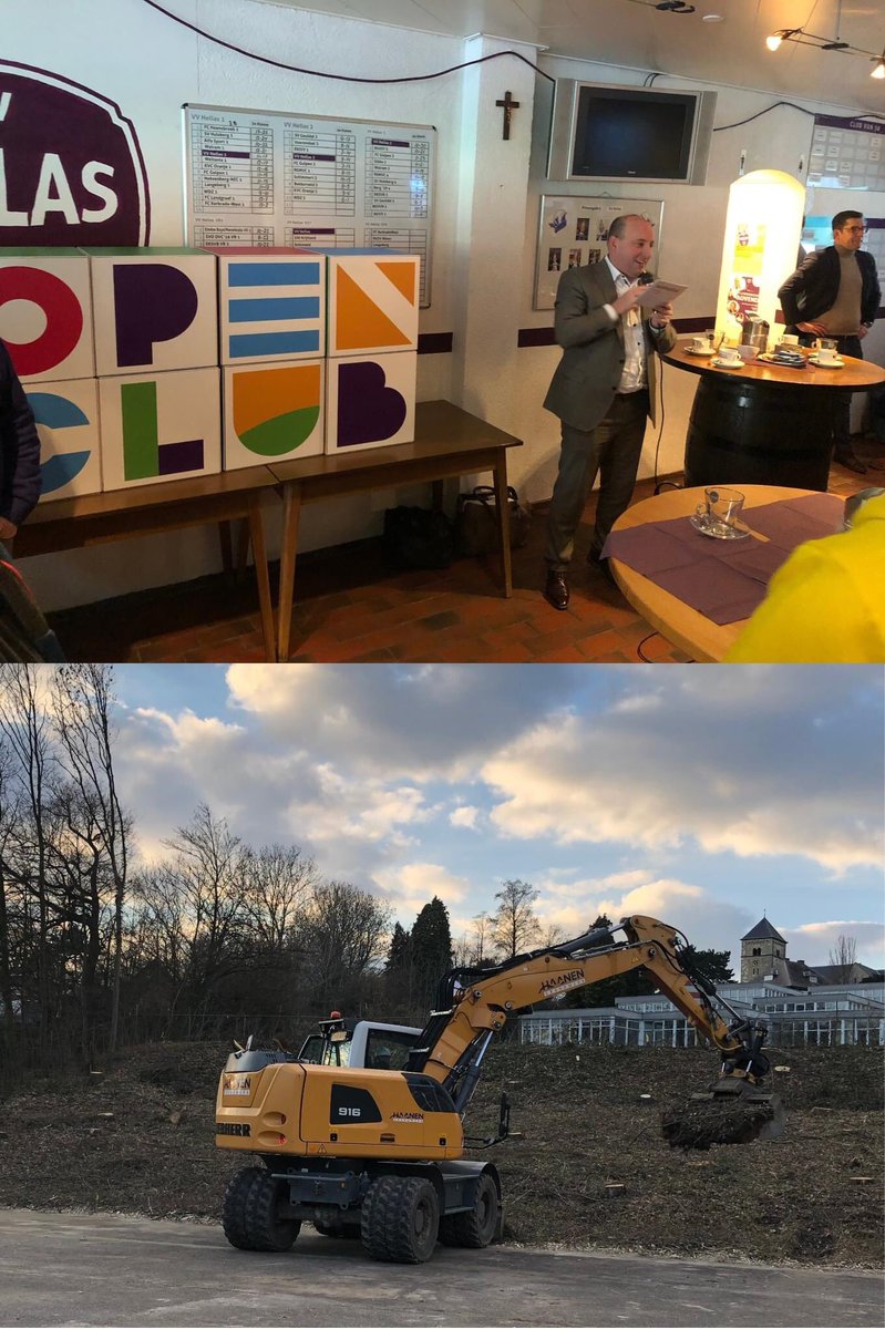 openclubklimmen's tweet photo. De bouw van de lang verwachte Open Club Klimmen is vandaag officieel gestart. De eerste bomen waren de afgelopen dagen al gerooid. Echter rond 17:15u kroop project wethouder Ruud Braun in de graafmachine om de eerste grond te verplaatsen. Kortom de bouw is begonnen. https://t.co/z656dgGRjZ