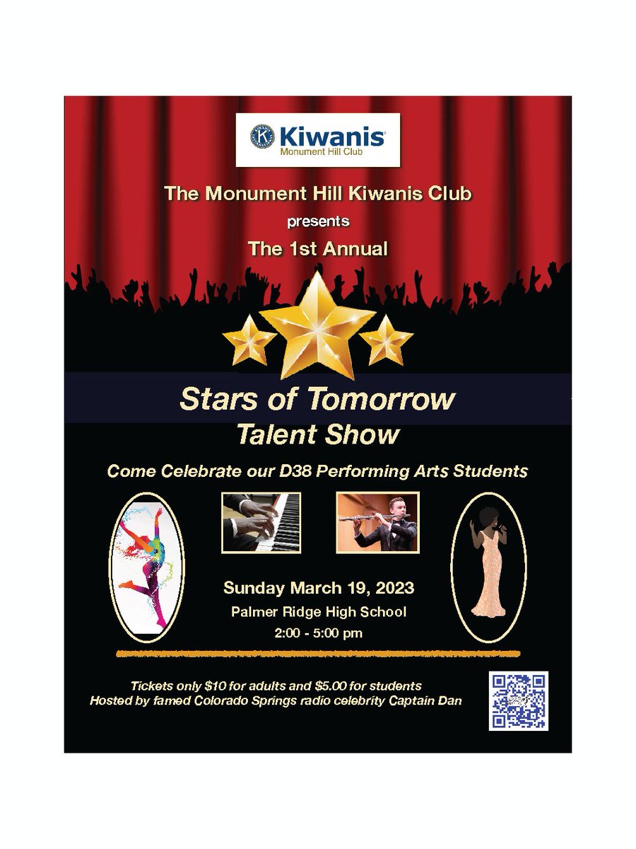 Sunday, March 19: Please join us as we celebrate our <a href="/LewisPalmer38/">Lewis-Palmer School District 38</a>  Performing Arts Students. 

$10 /Adults &amp; $5/Students

Tickets on sale HERE: Link on profile or go to: mhkc.booktix.com 

More event info: facebook.com/events/7211658…