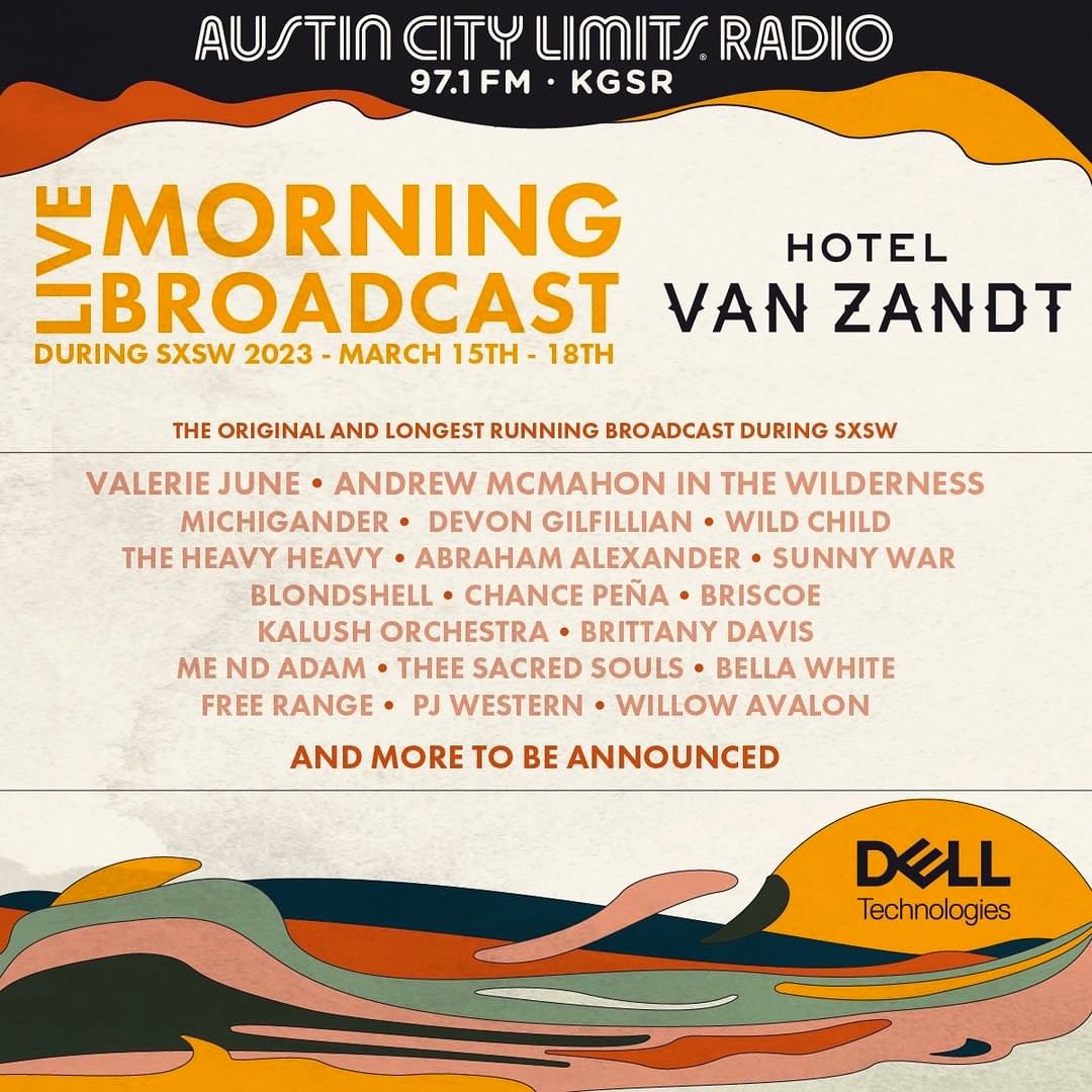 NEW SXSW 2023 LINEUP RELEASE:
 
@ACL_RADIO’s Live Morning Broadcast

🗓️ 3/15 - 3/18

⏰ 8 AM - 12 PM daily

📍At <a href="/HotelVanZandt/">Hotel Van Zandt</a> - 605 Davis Street Austin TX

🎟️ $5 donation to <a href="/MakeAWishCSTX/">Make-A-Wish Central & South Texas</a> at the door (no badge or rsvp needed)

*Full schedule coming soon.

#SXSW2023 | #SXSW