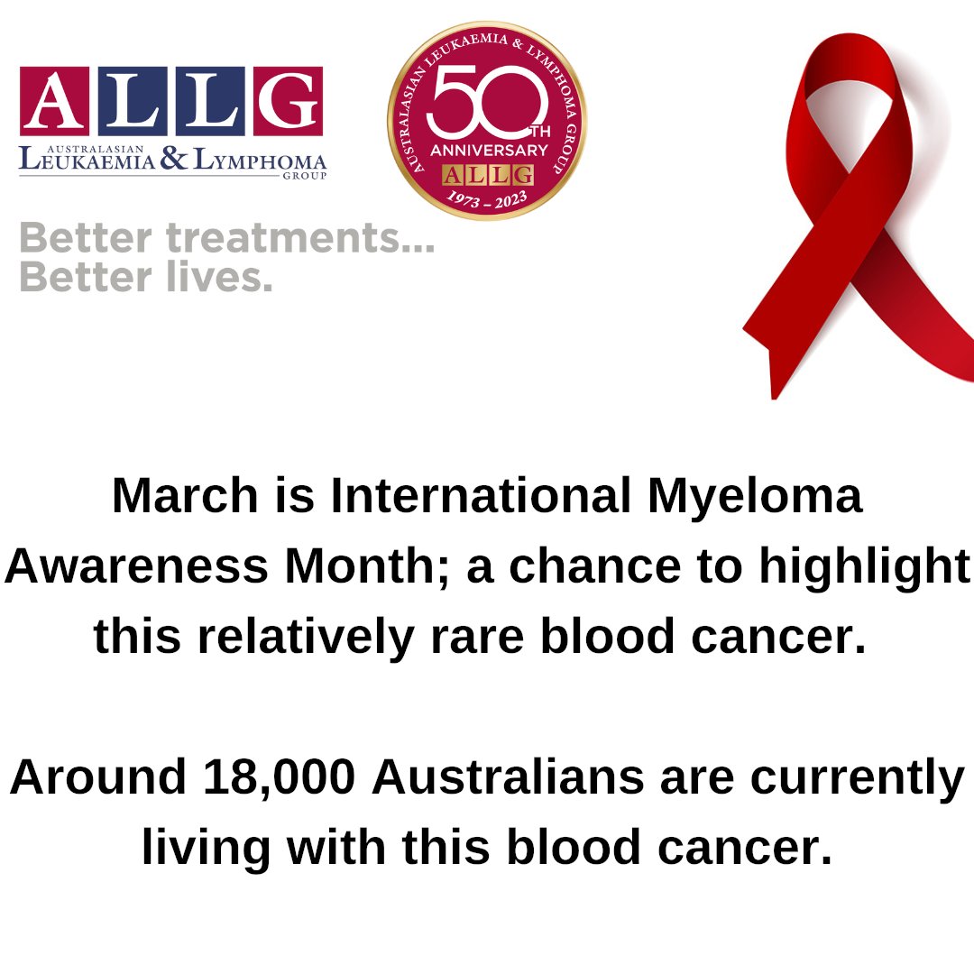 ALLG’s #Myeloma Scientific Working Party trials new promising drugs to improve treatment strategies for patients with multiple myeloma and AL amyloidosis. Look out for more ALLG news throughout this Myeloma Awareness Month.  #ALLG50Years #bloodcancer #clinicaltrials