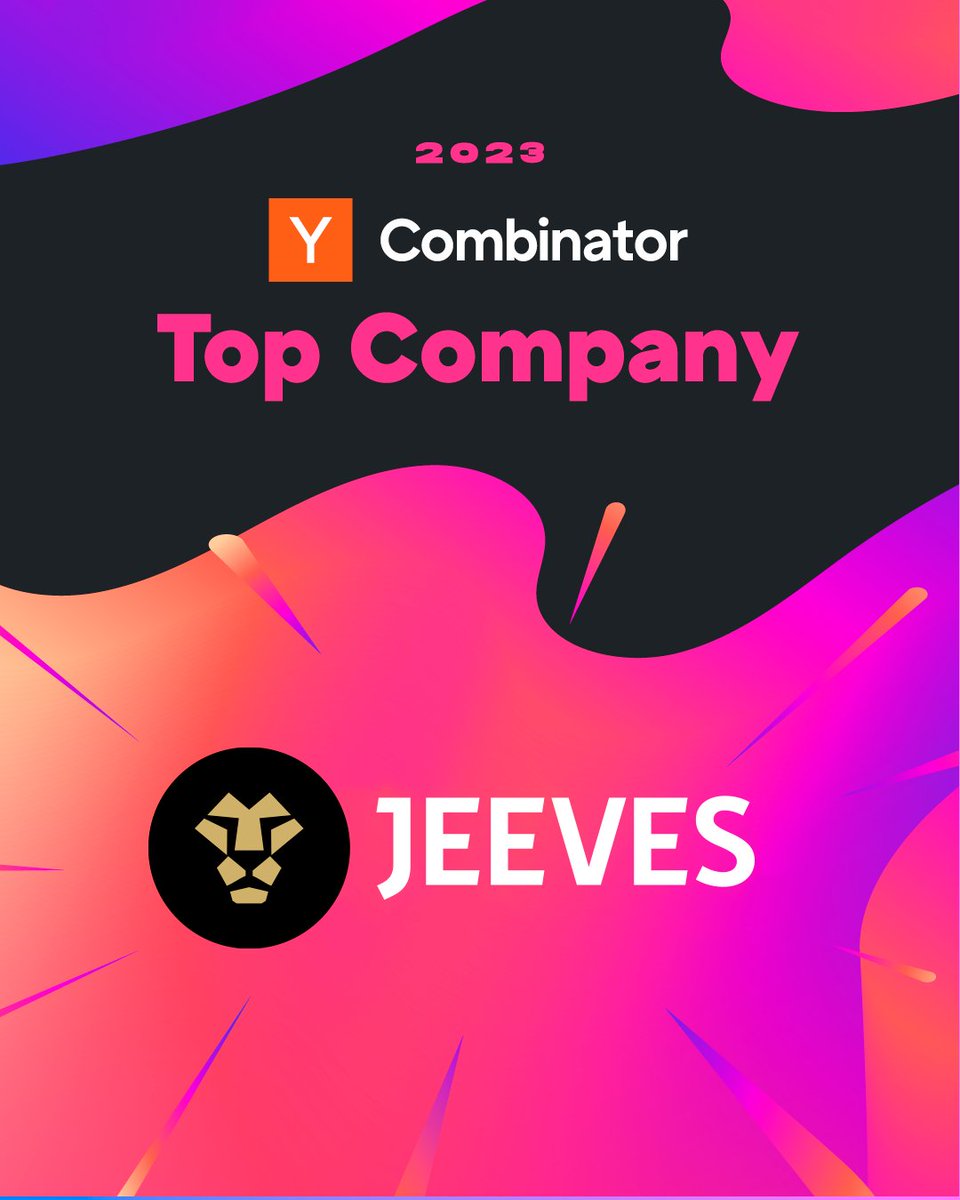 We are thrilled to announce that Jeeves has been listed as #43 on <a href="/ycombinator/">Y Combinator</a> top companies of 2023 list 🌟

ycombinator.com/blog/yc-top-co…

This is a huge accomplishment for us and we're honored to be recognized alongside some of the most innovative startups in the world. 🦁 🌎 🚀
