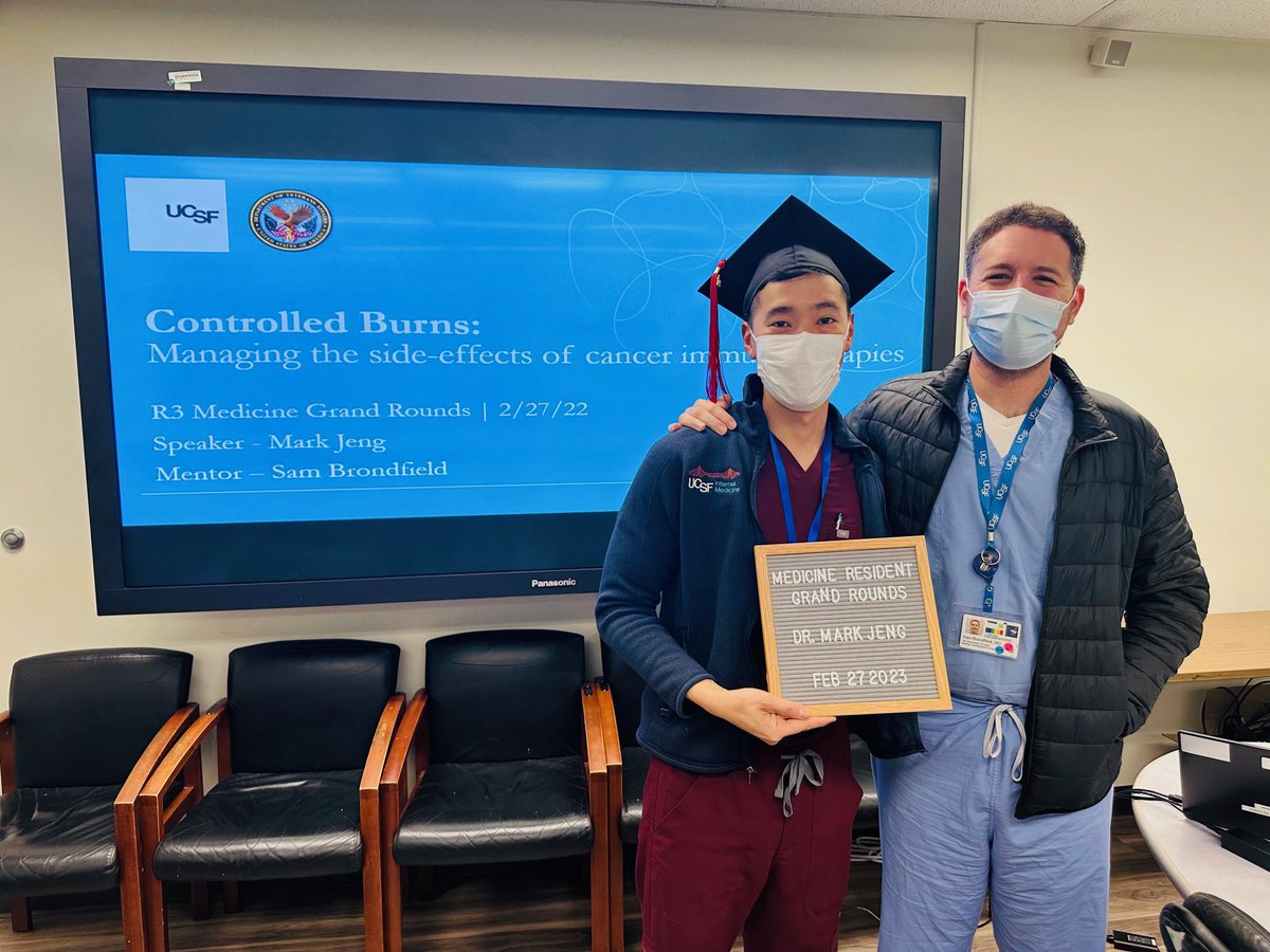 I learned so much about immune checkpoint inhibitors and AEs at ⁦<a href="/UCSFIMChiefs/">UCSF IM Chiefs</a>⁩ graduation talk by Dr. Mark Jeng, had never been thoughtful about this in the past! Thank you ⁦<a href="/s_brond/">Sam Brondfield, MD, MAEd, FASCO</a>⁩ for coming over to the VA for the talk!