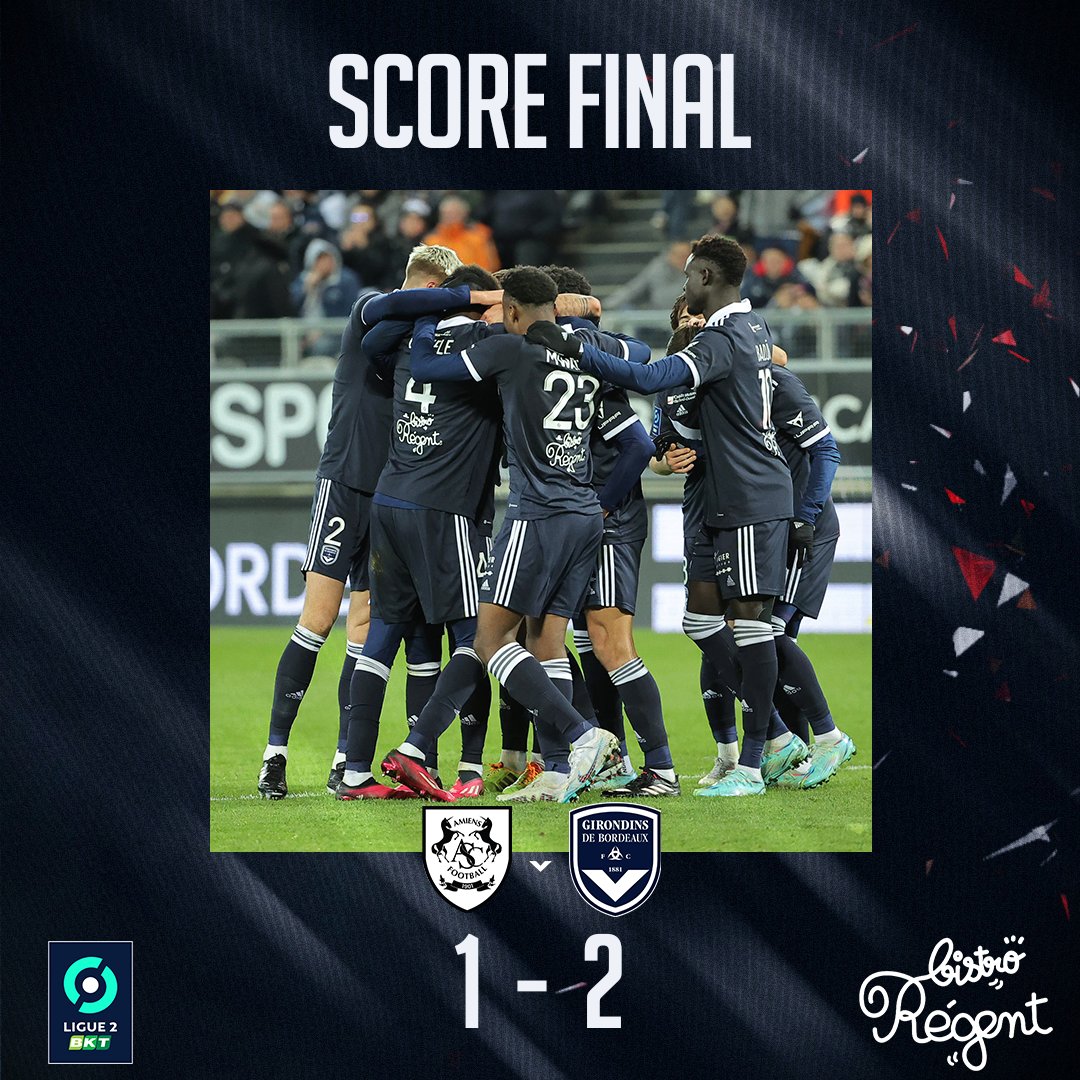 ET C'EST FINI ! Les Girondins renversent le match et s'imposent sur la pelouse d'Amiens (1-2). Une seconde victoire consécutive synonyme de 2ème place en championnat !

1⃣-2⃣ #ASCFCGB