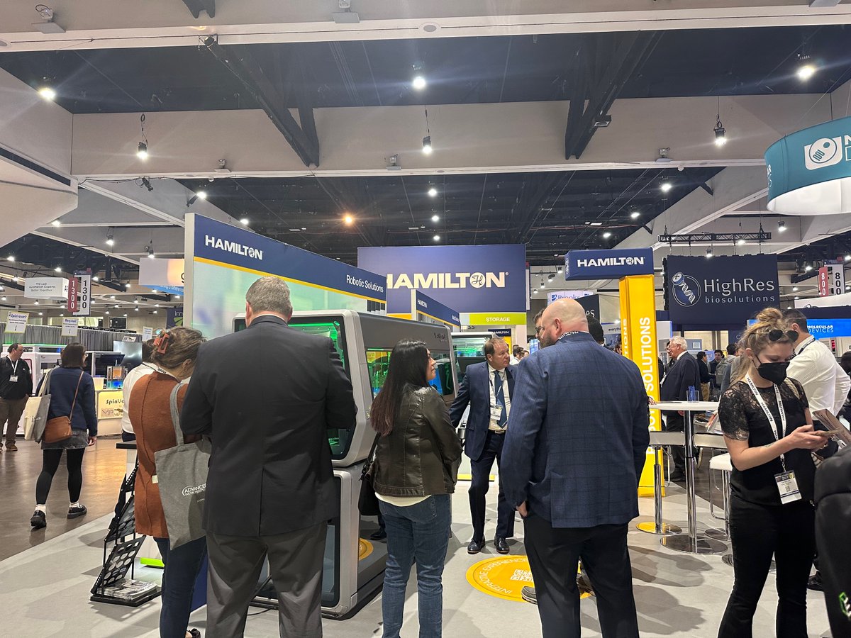 HamiltonRobotic's tweet image. Day 1 of SLAS is underway! Have you stopped by booth 1011 to see Hamilton’s lineup of laboratory solutions yet? Come visit our team to check out: 

🤖 The NEW Microlab STAR V
💻 Our updated VENUS software
❄️ The Verso Q20 Sample Storage System

#HamiltonCompany #SLAS2023 #SLAS