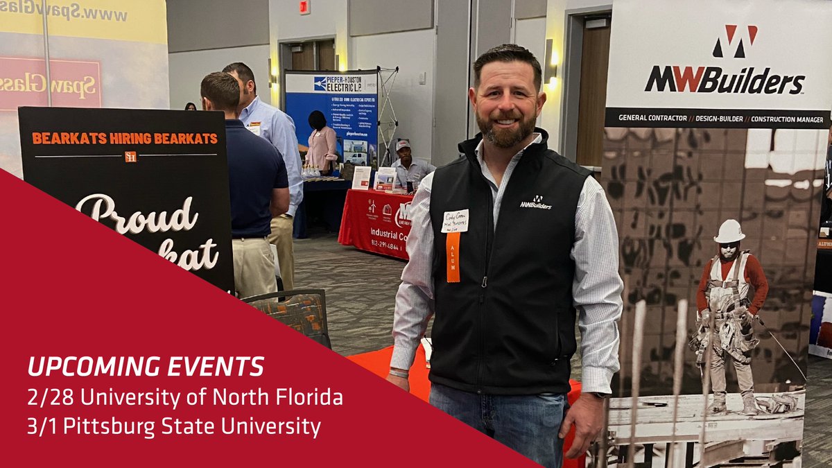 MW Builders (@mwbuilders) on Twitter photo Our team will be visiting the <a href="/UofNorthFlorida/">University of North Florida</a> and <a href="/pittstate/">Pittsburg State</a> this week. We're looking forward to connecting with students about the exciting opportunities we have available!
#Recruiting #CareerFair #Construction Our team will be visiting the <a href="/UofNorthFlorida/">University of North Florida</a> and <a href="/pittstate/">Pittsburg State</a> this week. We're looking forward to connecting with students about the exciting opportunities we have available!
#Recruiting #CareerFair #Construction