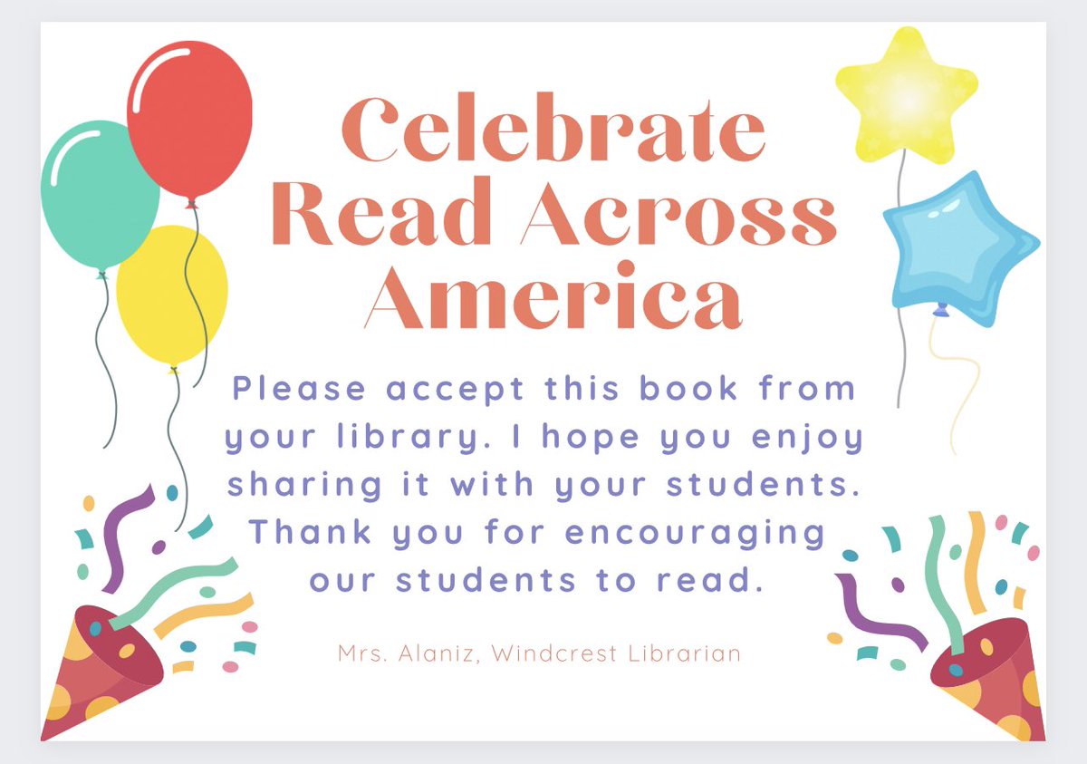 WindcrestLib's tweet photo. Kicking off Read Across America Week w/ a book giveaway. Each teacher rec’d a copy of the book Nigel and the Moon to share w/ their students this week. Love building classroom libraries one book at a time 😎📚 https://t.co/ebvSv03yFB