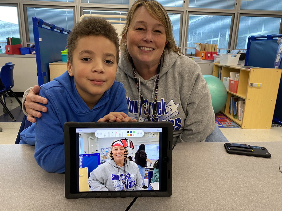 MissStepanek's tweet photo. We kicked off #ReadAcrossAmerica week with The Cat in the Hat! We listened to the story and used our iPads to make ourselves into the main character 🤓 #wearestony #weare126 https://t.co/qMEBk5Mle7