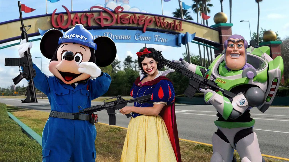 TheOnion's tweet photo. Disney World Fortifies Borders With Armed Characters As Park Announces Plan To Secede From Florida https://t.co/Sb5HYhjOhB https://t.co/s6MQ2L6UWy
