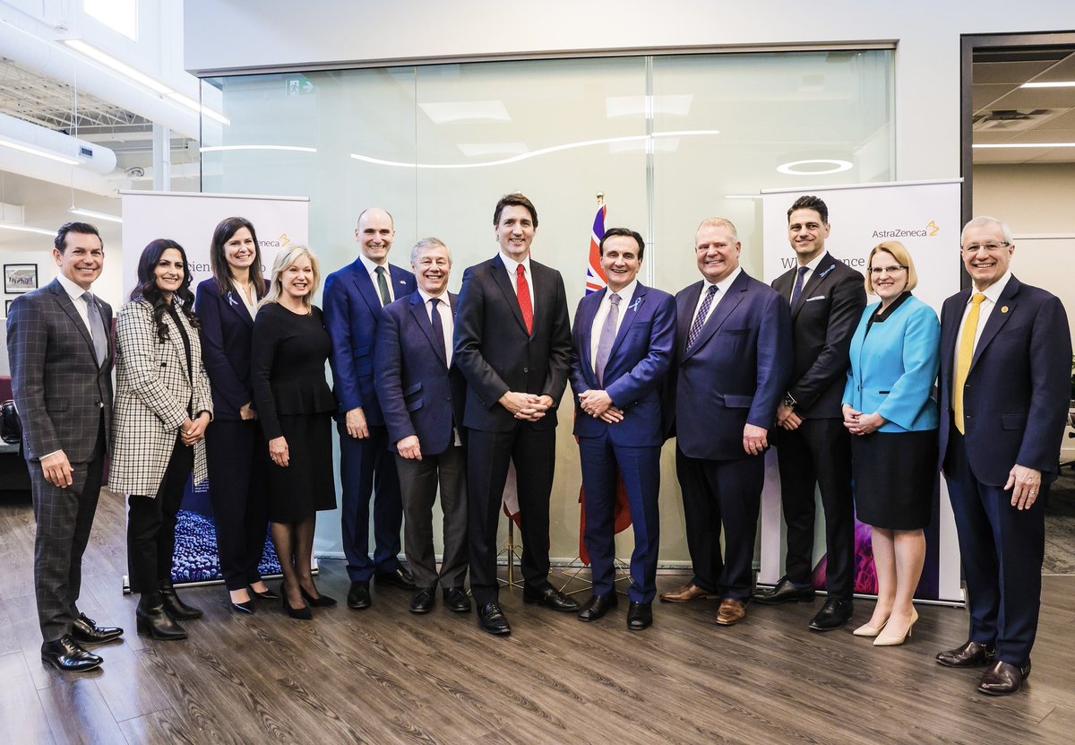 VictorFedeli's tweet photo. Over two years, Ontario has attracted $3B+ in investments by global biomanufacturers.
 
Fantastic to build on those investments today with Premier @fordnation.
 
@AstraZenecaCA's new R&amp;D Hub will create 500 jobs &amp; ensure we are a global leader in #lifesciences for years to come. https://t.co/r1YsmNPSX0