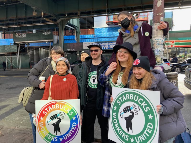 SBWorkersUnited's tweet photo. BIG NEWS: It’s a BREWtiful day to celebrate Austin Locke returning to work at Starbucks (WITH 7 MONTHS OF BACKPAY) after being wrongfully fired for organizing. 

We will continue to fight for (and win) the reinstatement of all wrongfully fired workers. https://t.co/D4CrwTXKgD