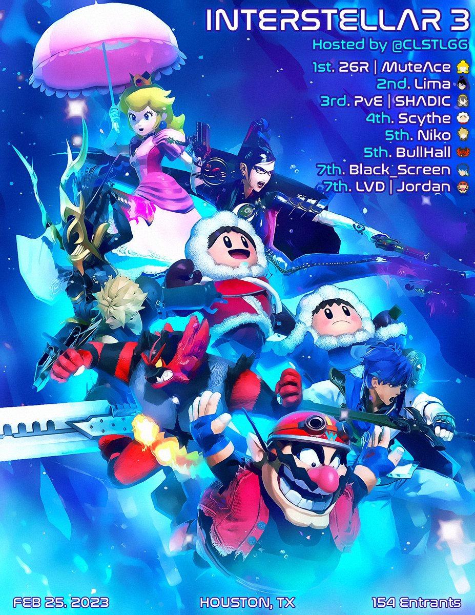 CLSTLGG's tweet image. Congratulations to the top 8 of Interstellar 3! It was really cool to see all of Texas come together for this event! We love this scene and plan on bringing bigger and better events in the near future! See y&apos;all next time 🚀 graphic by @Citricle