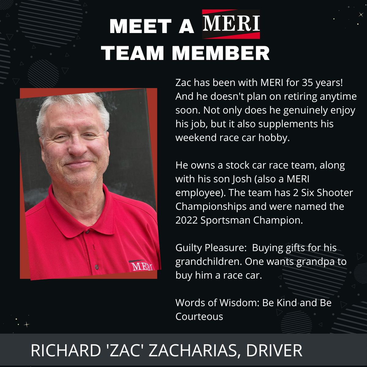 MERI_Inc's tweet photo. We kick off our Employee Spotlight Series with our longest-tenured employee here at MERI, Richard Zacharias. Zac, driver extraordinaire, knows everything about MERI!
Stay tuned as we continue to share about the rest of the fantastic staff here at MERI.
#employeespotlight https://t.co/FsSpzlJbhJ