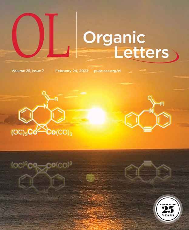 JOC_OL's tweet photo. The latest issue of #OrgLett is now showing, and on the cover this week a new cobalt decomplexation method eases the availability of functionalized dibenzoazacyclooctynes (DIBACs)--adding a clicky sunset to Nobel Prize chemistry. Check out all the Letters: https://t.co/Rgo1aVqPkY https://t.co/CuWfD4Weux