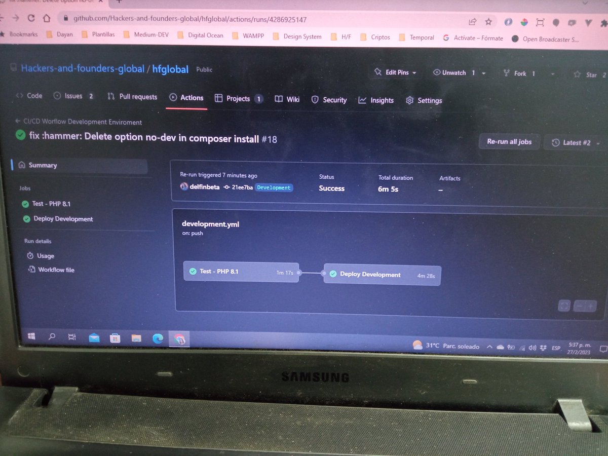 delfinbeta's tweet photo. Mi primer CI/CD. Pelee con él 3 días pero es trabajo honesto 🤣
#MamaDeveloper https://t.co/B3hsdiLSgO