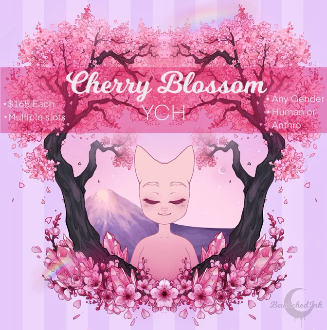   BLOOM YCHS  Pick between Serene Sakura (in pink or aqua) &amp; Wistful Wisteria settings 1 6 5 each Multiple slots Closing March 2nd All Genders and Forms (Human or Anthro) are welcome   Comment "CLAIM" for a slot R•Ts always very appreciated  