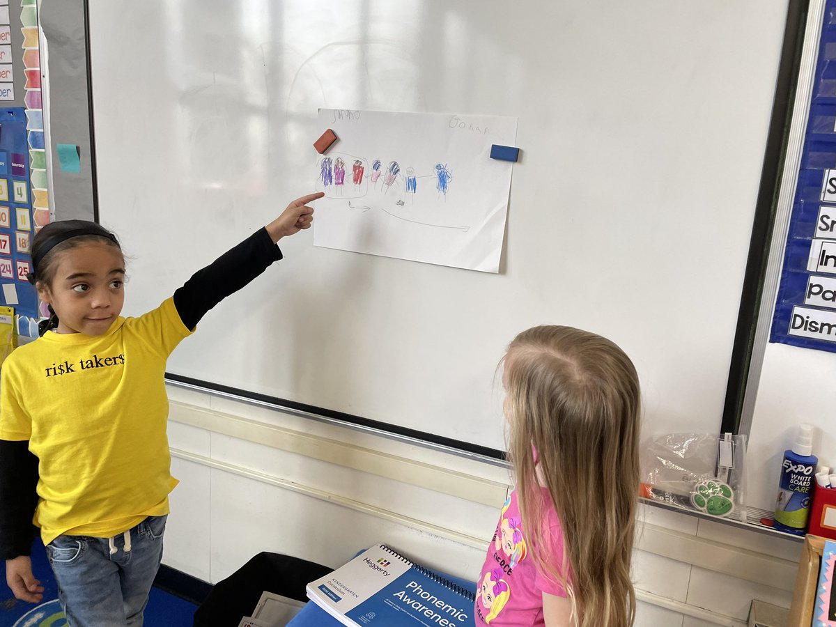 MathIrving's tweet photo. Kindergarteners showing their Math thinking today with a subtraction story problem gallery walk! They were so proud of their work! #maththinkers #WeAreIrving @IllustrateMath https://t.co/FVsUZ51cbu