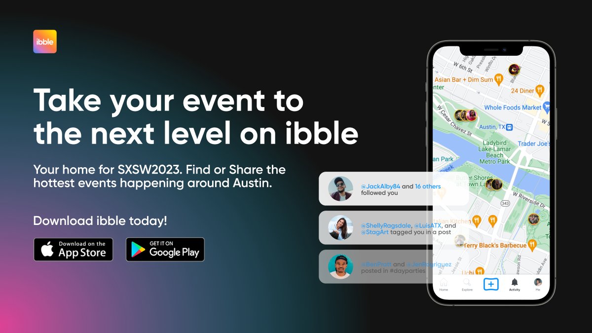 ibble (@getibble) on Twitter photo If you're hosting a SXSW event, get the word out in the best way you can. Join the 1000+ brands who are already sharing their stories, posting their events, and building online communities on ibble. sxsw.getibble.com #atx #sxsw2023 #party #unofficial If you're hosting a SXSW event, get the word out in the best way you can. Join the 1000+ brands who are already sharing their stories, posting their events, and building online communities on ibble. sxsw.getibble.com #atx #sxsw2023 #party #unofficial