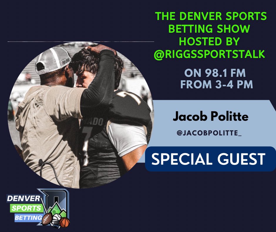 BettingDenver's tweet photo. We have a great show for you today‼️

Colorado Buffaloes Long Snapper @jacobpolitte_ joins the show at 3:15pm to discuss his journey from Jackson State to CU, what he’s looking forward to most this season, and the life of a LS!🏈

Tune in on 98.1FM🚨

#SportsRadio #SkoBuffs https://t.co/0lTzC3t37s