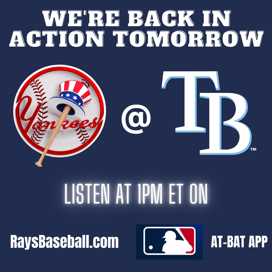 The voices of the #Rays will be back in your ears tomorrow. @davewills34, @AndrewFreed33 & @neilsolondz will have you covered on all things Rays all game long.