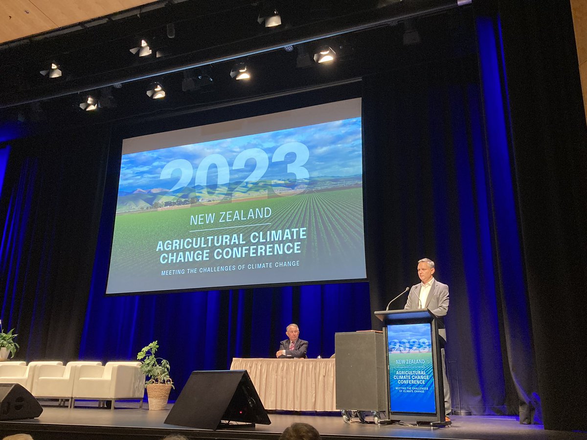 NZ Ag + Climate Change conference underway in Poneke/Wellington today. <a href="/jamespeshaw/">James Shaw</a> acknowledged the devastating effects of the recent weather events and the challenges of reducing GHGs at the same time as building resilience to a rapidly changing climate #NZACCC2023