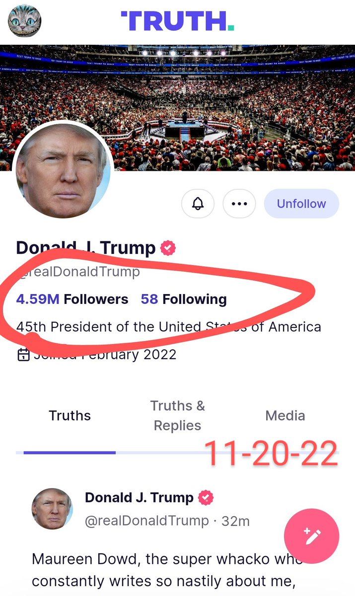 wackyracky1's tweet photo. From 11-20-22 4.59M followers to 2-27- 4.93M.

Somebody stop Donald Trump, he's on fire! Just smokin' the competition! 

In 1 yr, Donald Trump has amassed less than 5M followers, so impressive! Inquiring minds want to know why all his Twitter bots didn't follow him to Truth? https://t.co/7NEMeeOXD1