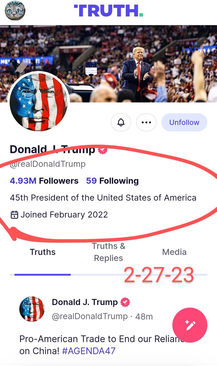 wackyracky1's tweet photo. From 11-20-22 4.59M followers to 2-27- 4.93M.

Somebody stop Donald Trump, he's on fire! Just smokin' the competition! 

In 1 yr, Donald Trump has amassed less than 5M followers, so impressive! Inquiring minds want to know why all his Twitter bots didn't follow him to Truth? https://t.co/7NEMeeOXD1