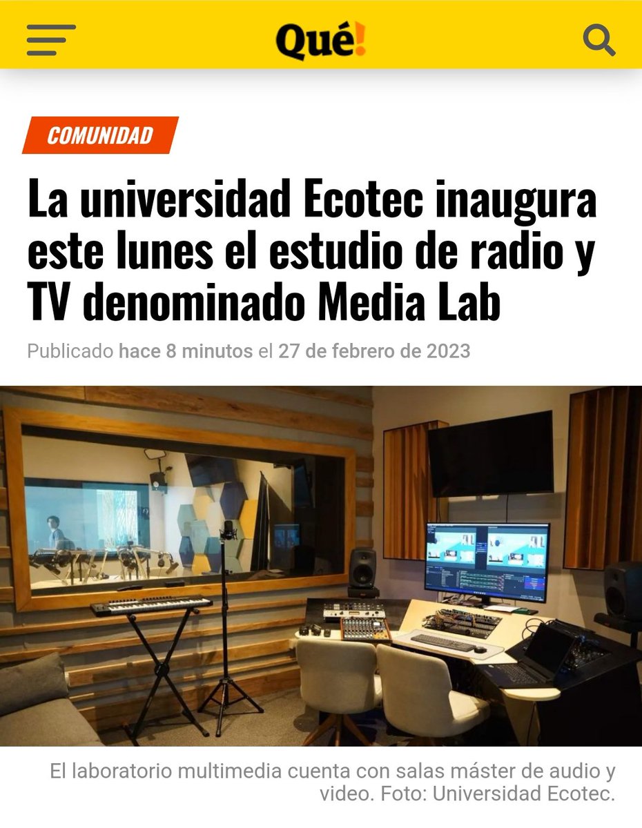 UnivEcotec's tweet photo. Lee el artículo acerca de la inauguración de nuestro #MediaLabECOTEC en el portal de noticias @quenoticiasec, en el link 👇🏼

https://t.co/WG6qXKIWTn https://t.co/PeeWP39djg