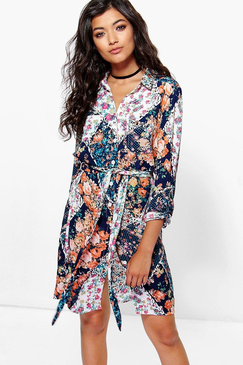 Floral Crepe Pocket Front Shirt Dress - blue fashionexplorer.co.uk/t/7Vxt #style