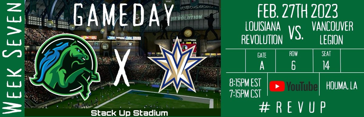 🏈MONDAY NIGHT FOOTBALL🏈

That's right! 

The SFL comes to Louisiana tonight as the <a href="/VancouverLegion/">Vancouver Legion</a> take on your Revolution under the bright lights of Stack Up Stadium.

This could be the best game of the season!

We have a few last-chance tickets left! Don't miss out! #RevUp