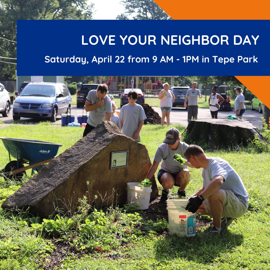 Mark your calendars for Love Your Neighbor Day on Saturday, April 22nd from 9 AM - 1 PM. 

Go to community1.org/lynday for more information, to register, and to find promotional resources to see how you can join us in loving Evansville neighbors and neighborhoods!