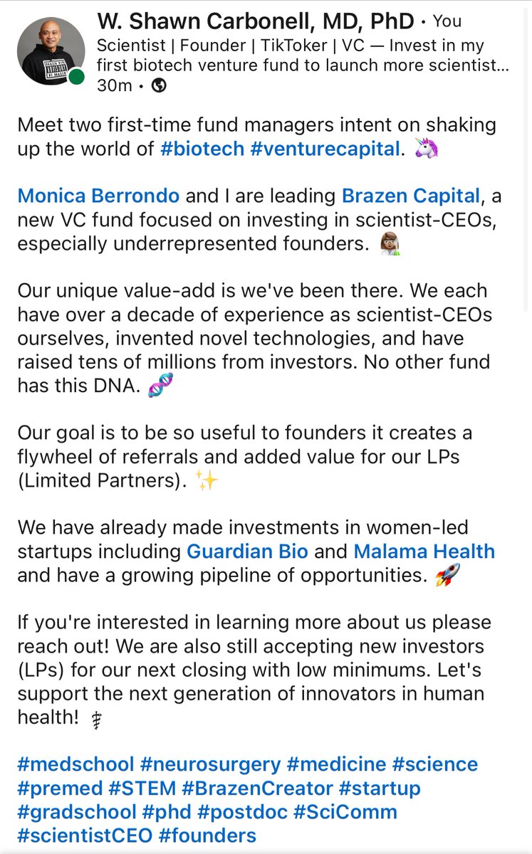 Meet two first-time fund managers intent on shaking up the world of #biotech #venturecapital 🦄
.
linkedin.com/posts/bigaxon_…
.
<a href="/BrazenCapital/">Brazen Capital</a> <a href="/monicaberrondo/">Monica Berrondo</a> <a href="/bigaxon/">Brain Surgery Dropout</a>