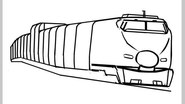 みんなに100系はこんなにカッコイイと説明するために描いたが構成上邪魔になり使い道が不透明になってしまいオイオイ泣きながら下描き供養する。 