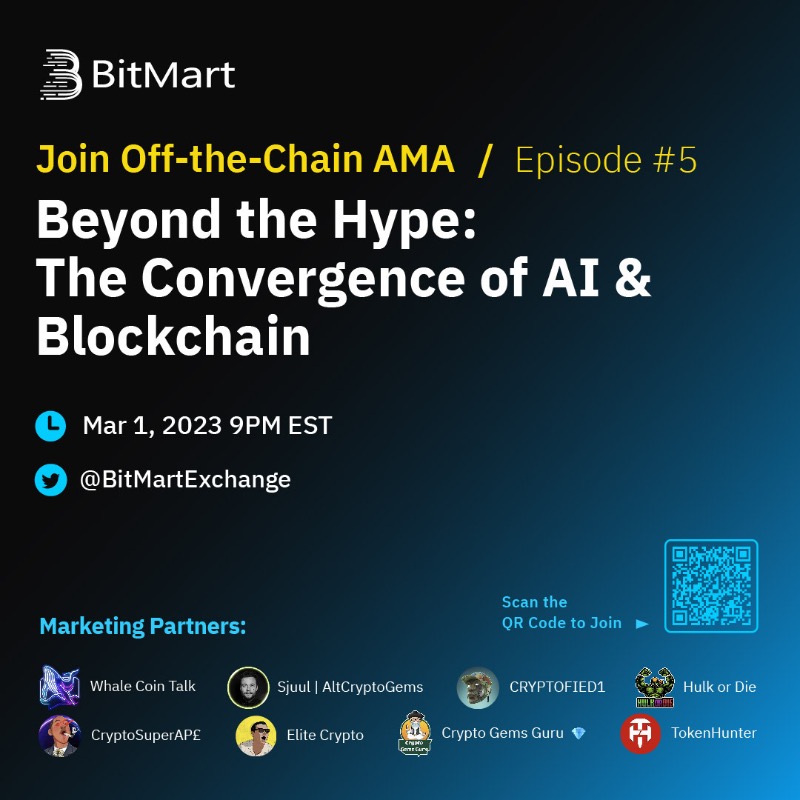 BitMartExchange's tweet photo. 💎 500 $USDT #Giveaway to Listeners 💎

1⃣️ Follow us, quote RT with a question about #AI &amp; #blockchain, tag 3 friends
2⃣️ Sign up: https://t.co/29L9ZoKSRZ
3⃣️ Set reminder &amp; tune in: https://t.co/bGWC5OYFra

10 lucky users joining the Q&amp;A during #AMA will each win 50 USDT 🎁