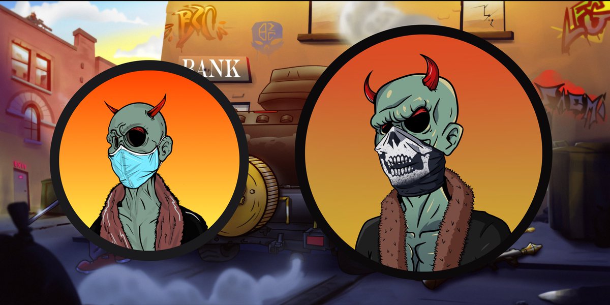 bzombiesc's tweet photo. Despite his terrifying devil horns, this angelic zombie has a heart of gold. He just wants to look tough, hence the fresh skeleton mask. Be nice, play along... It’s on a holy mission to help make a billion lives better. All while rocking a pimp coat @bzombiesc styleeee 🧟‍♀️ https://t.co/1Q7L6c2k2c