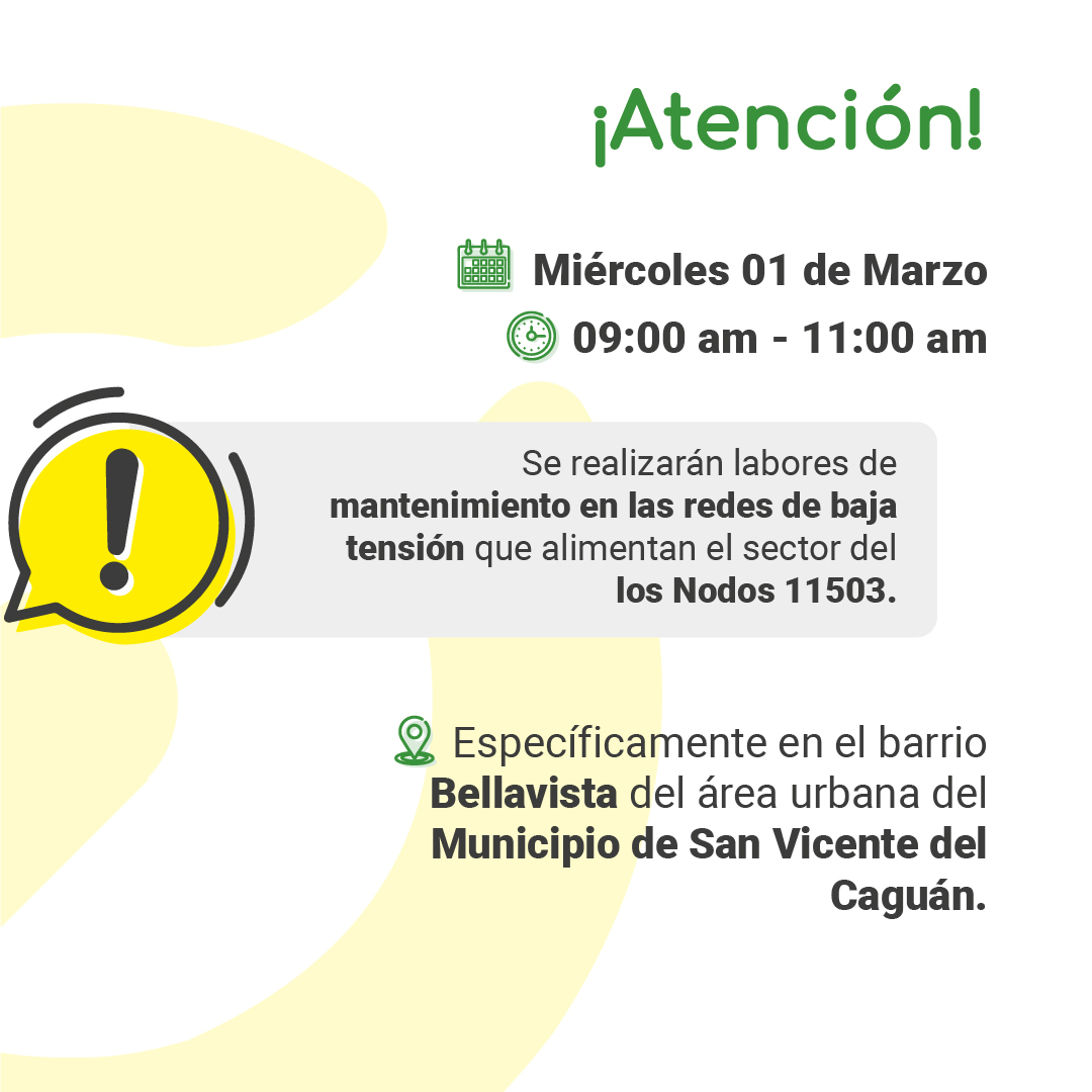 electrocaqueta's tweet photo. ¡Atención! 📣⚡ Interrupción programada para el día Miércoles 01 de Marzo en algunos sectores de los Municipios de Florencia, San Vicente del Caguán, Valparaíso y El Doncello. Trabajamos para mejorar nuestros servicios. 🙌🏼 https://t.co/pDDuG988FG