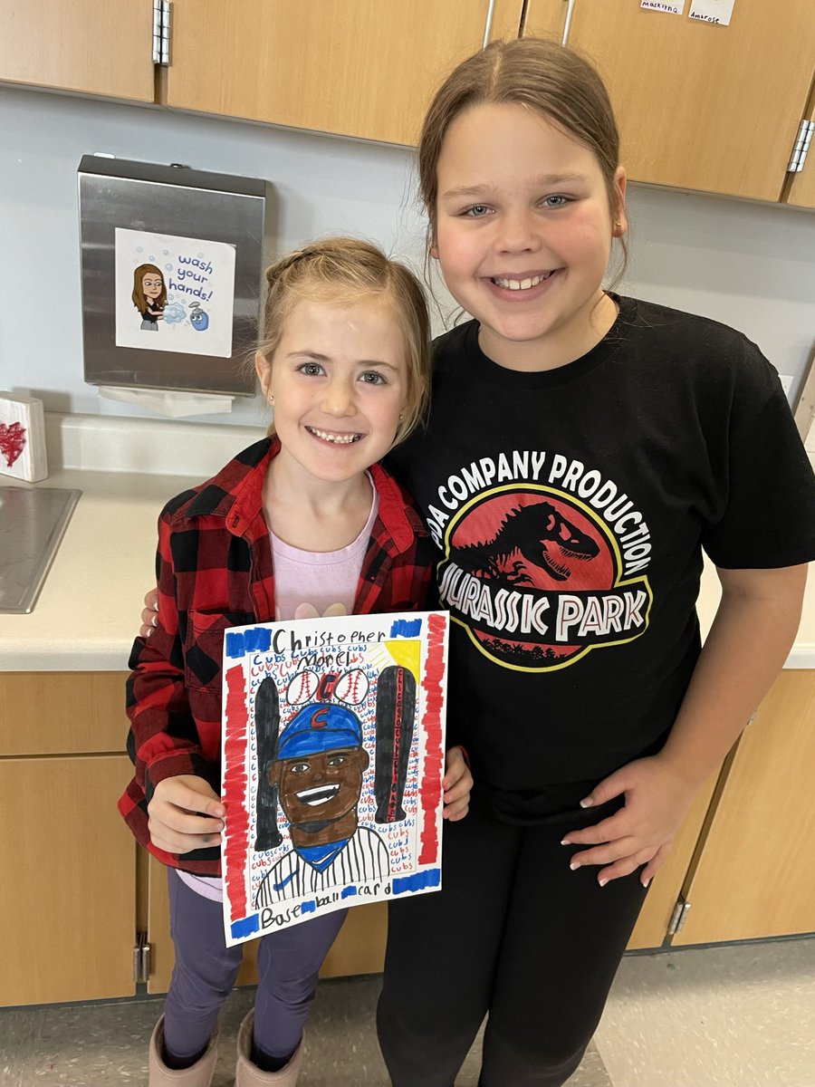 MissTourte's tweet photo. Hi! I love the cubs. @christopmorel5 You are a great baseball player. I like your necklace. I have gone to a cubs game. They won. I made your baseball card. -Macklyn and Ellie https://t.co/mHJj0CL5Wb