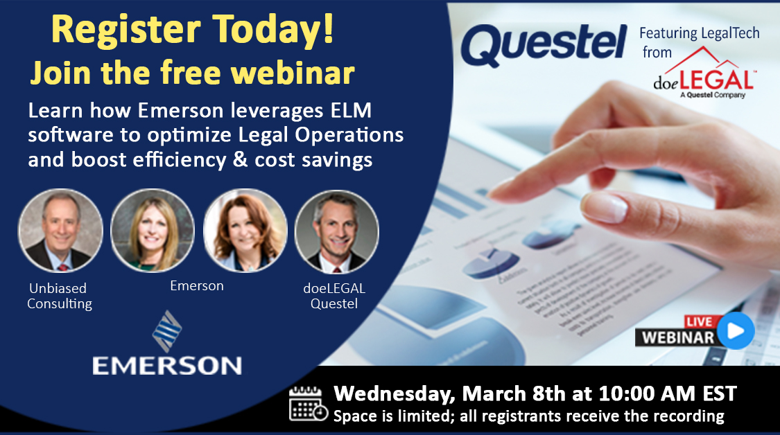 doelegal's tweet photo. Join our expert roundtable featuring Emerson's Legal Operations leaders sharing the benefits of ELM technology. This webinar covers their powerful results.

Register today!
https://t.co/fAQxCizgq9
Don't miss your opportunity to join the discussion!

#legalops #legaltech https://t.co/TZIu6PZLJE